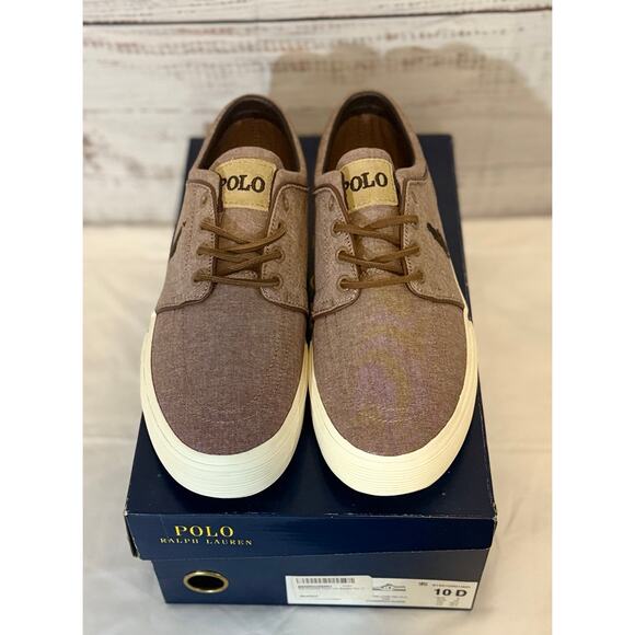 Polo Ralph Lauren Faxon Low Chambray Sneakers | Tan | Size 10D | New in Box - Picture 1 of 4